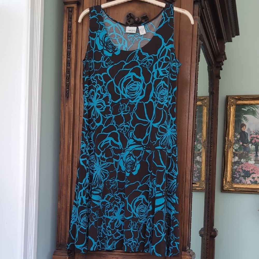 Chico's Black and Teal Floral Dress Size 2